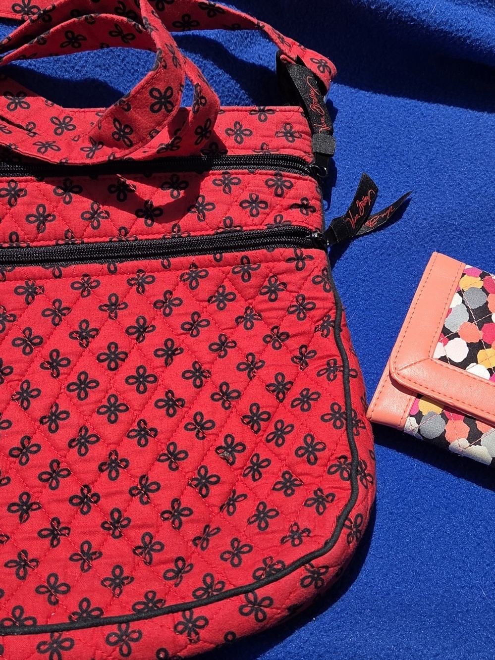 Vera Bradley Red Quilted Crossbody Bag and Wallet  - Floral Pattern Duo.